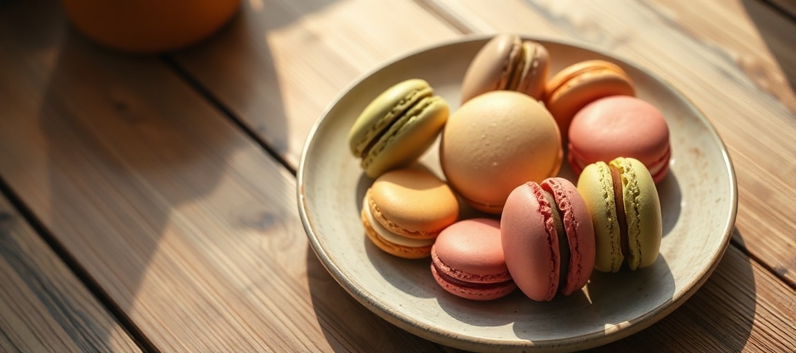 Macarons color&eacute;s r&eacute;ussis et pr&eacute;sentation