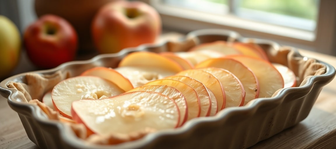 Technique de preparation : disposition des pommes et p&acirc;te