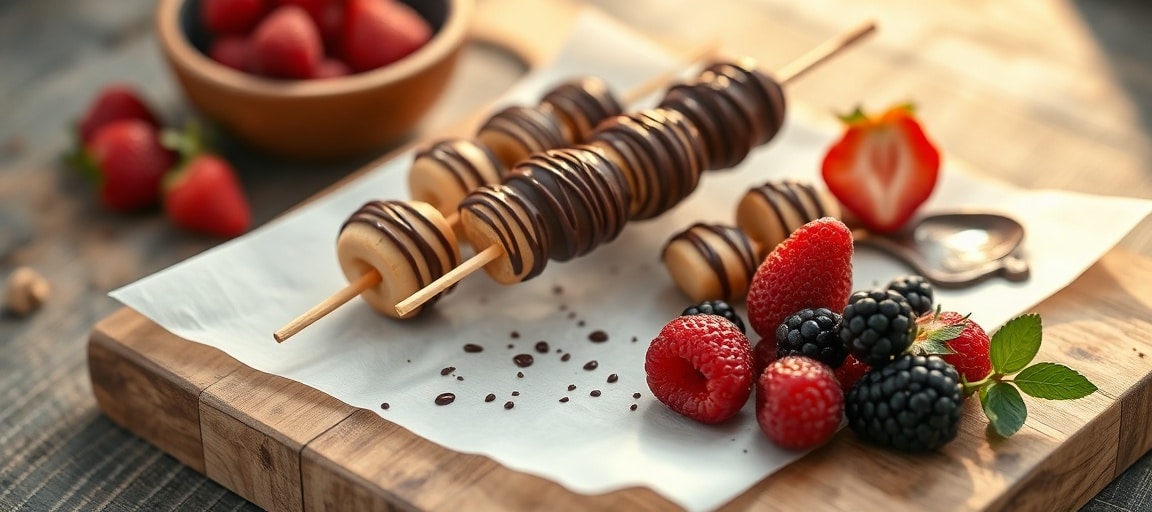 Pr&eacute;sentation finale : brochettes gourmandes pr&ecirc;tes &agrave; servir